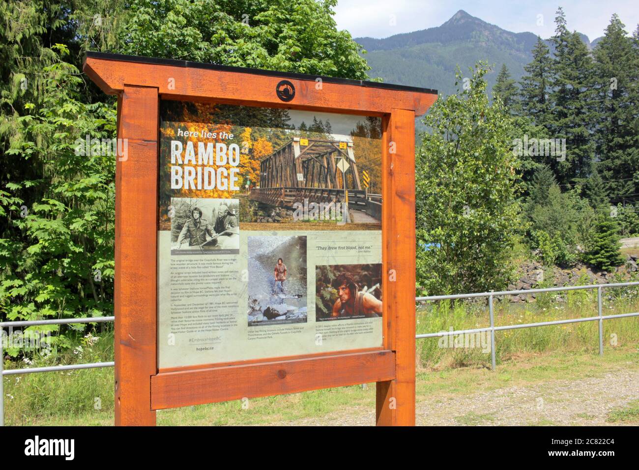 Rambo Bridge sign, Hope, British Columbia, Canada Stock Photo