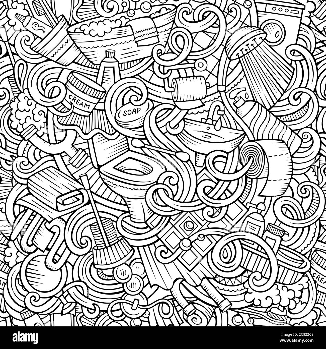 Cartoon cute doodles Bathroom seamless pattern Stock Vector