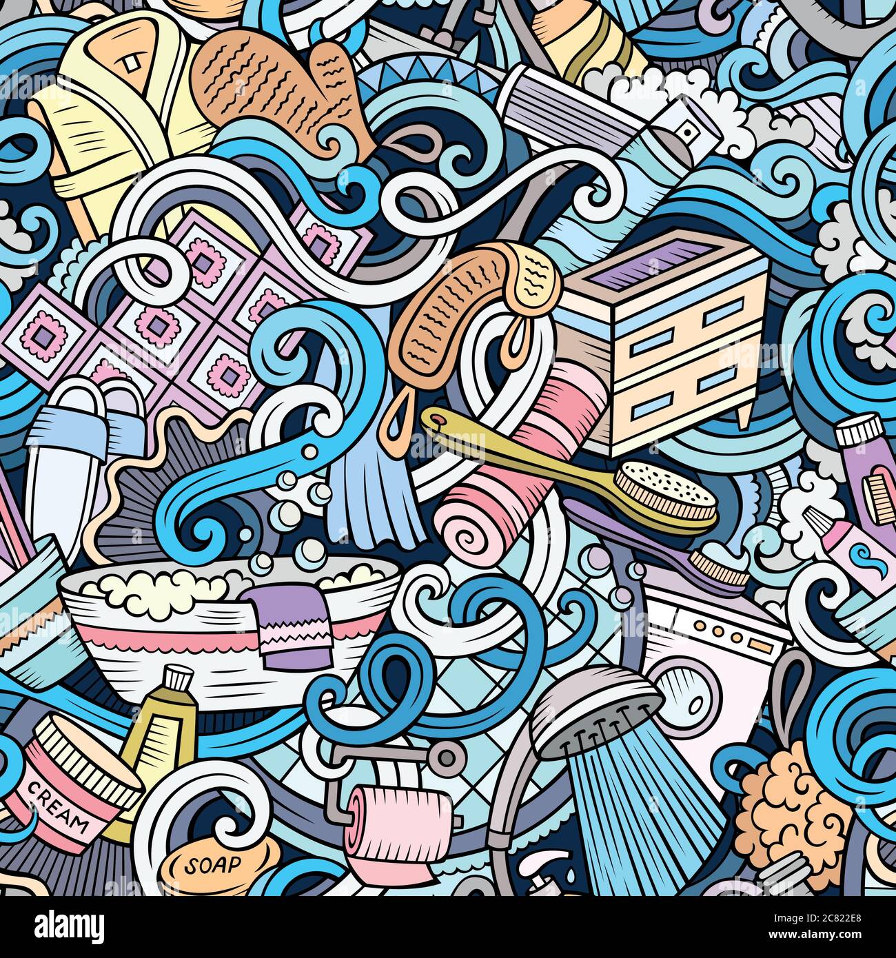 Cartoon cute doodles Bathroom seamless pattern Stock Vector
