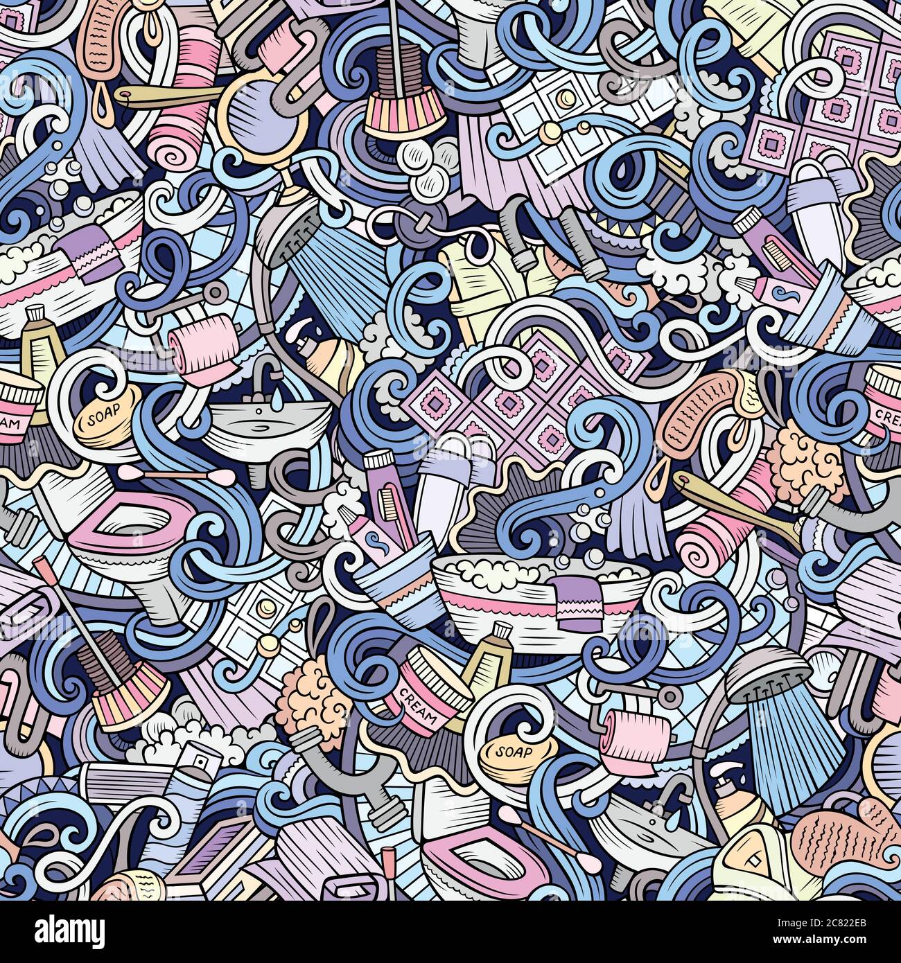 Cartoon cute doodles Bathroom seamless pattern Stock Vector