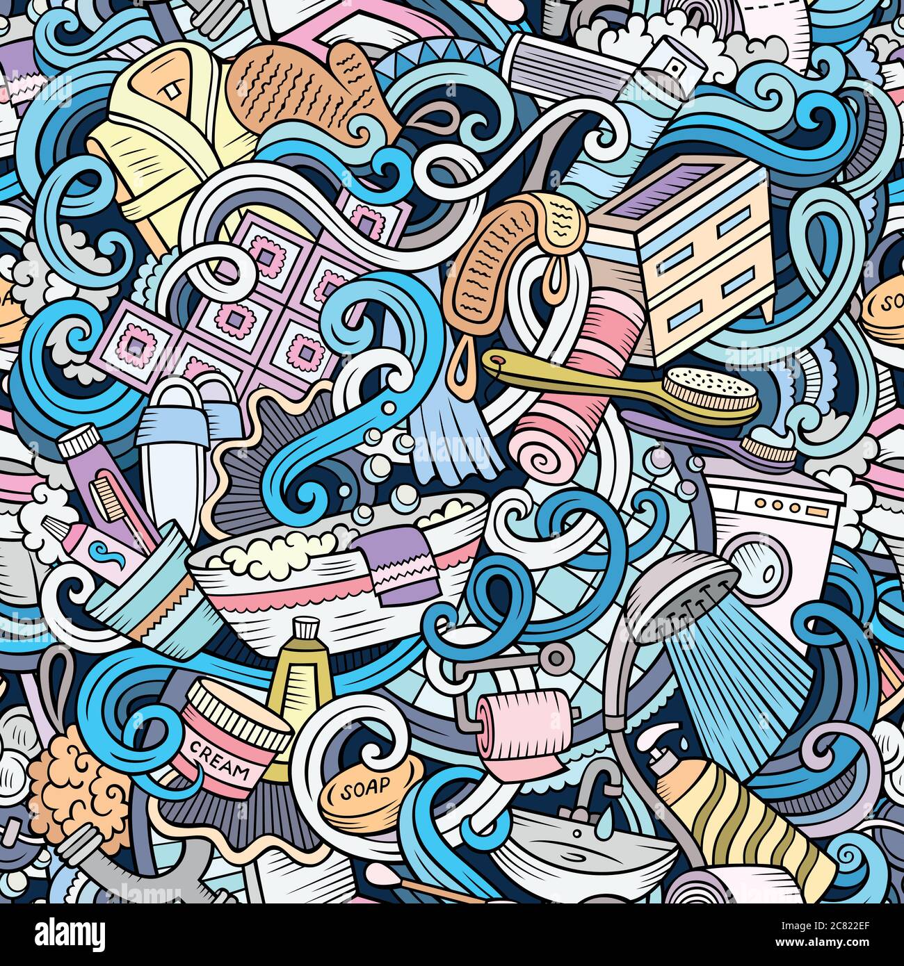 Cartoon cute doodles Bathroom seamless pattern Stock Vector