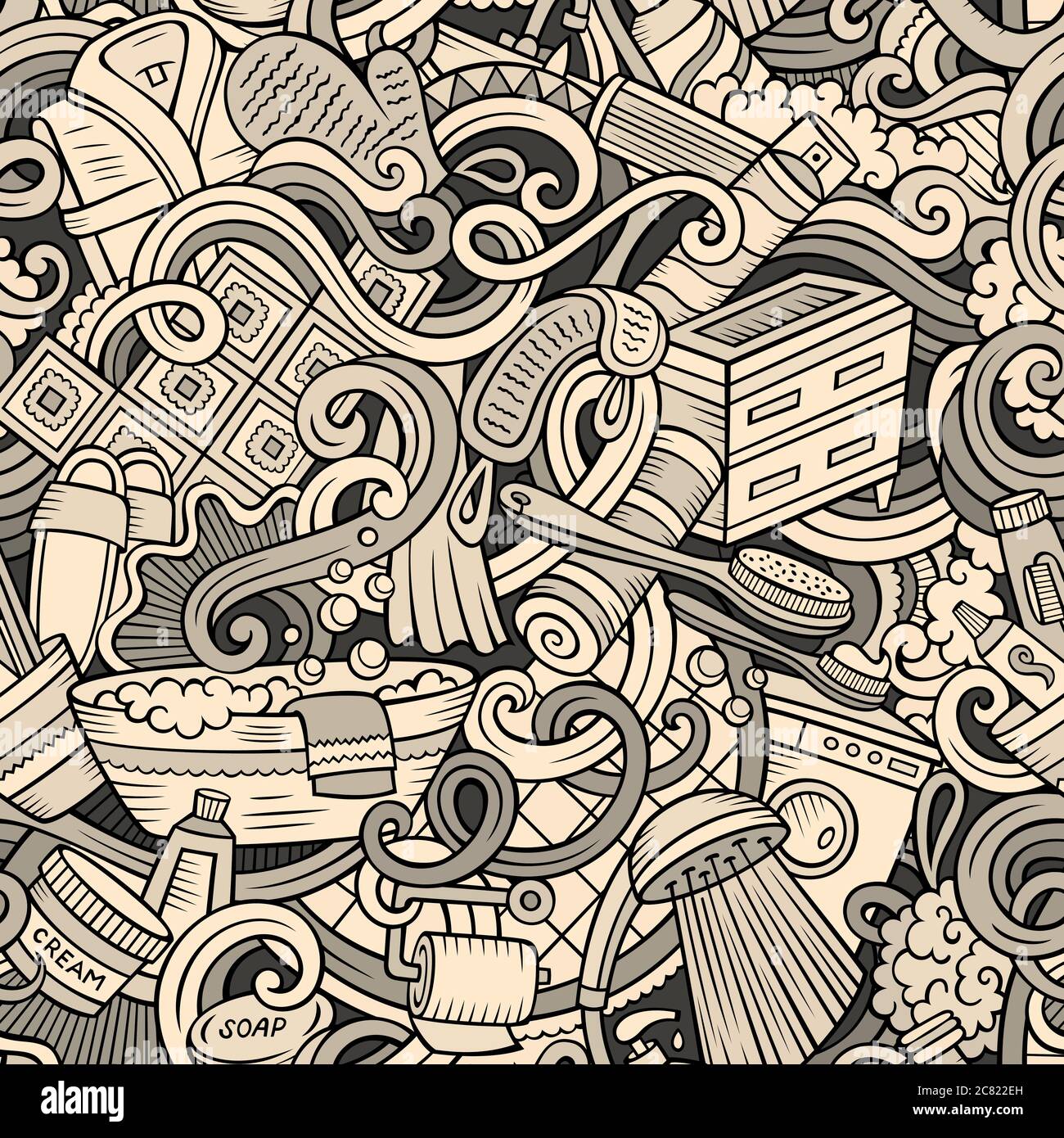 Cartoon cute doodles Bathroom seamless pattern Stock Vector