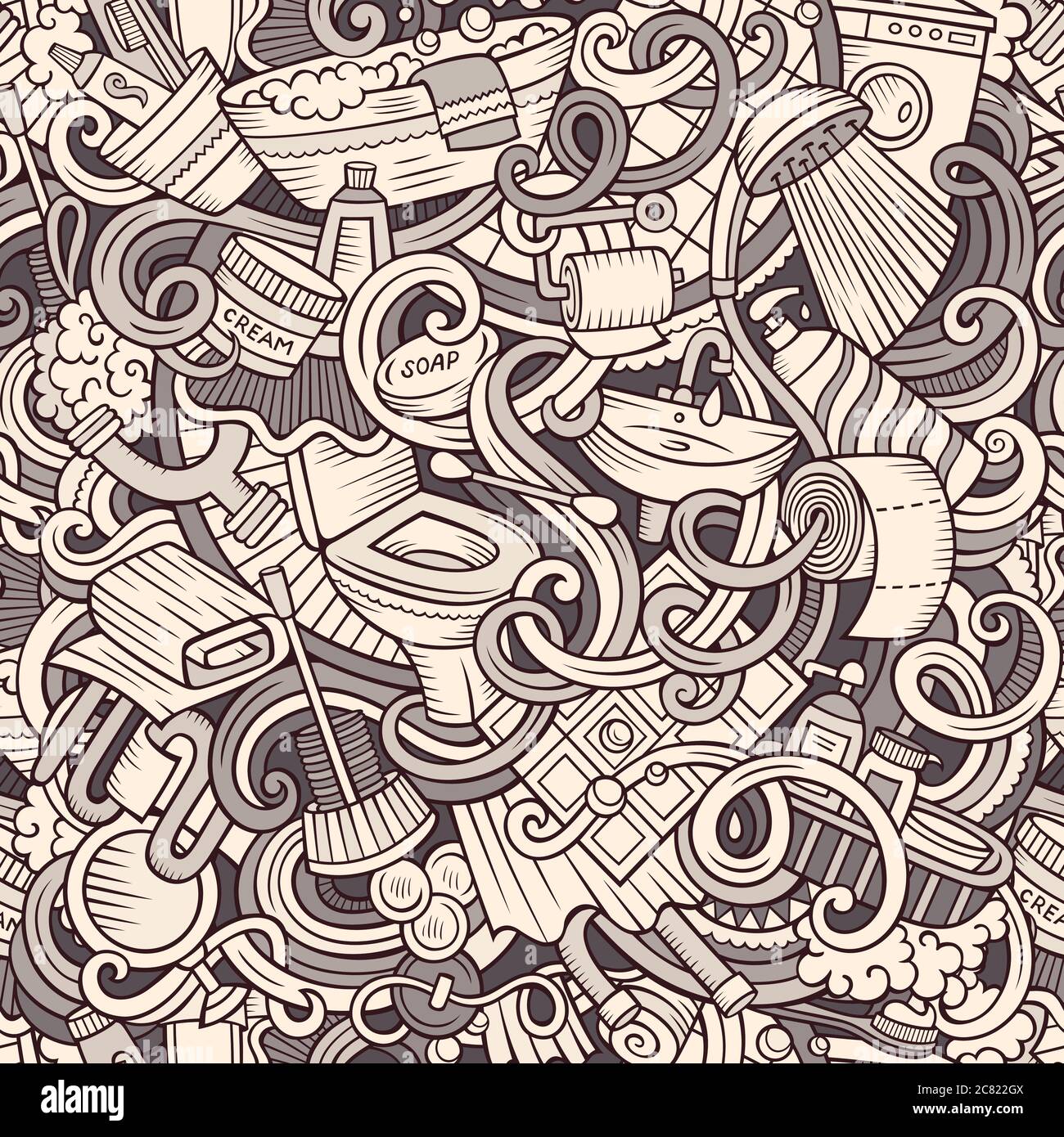 Cartoon cute doodles Bathroom seamless pattern Stock Vector