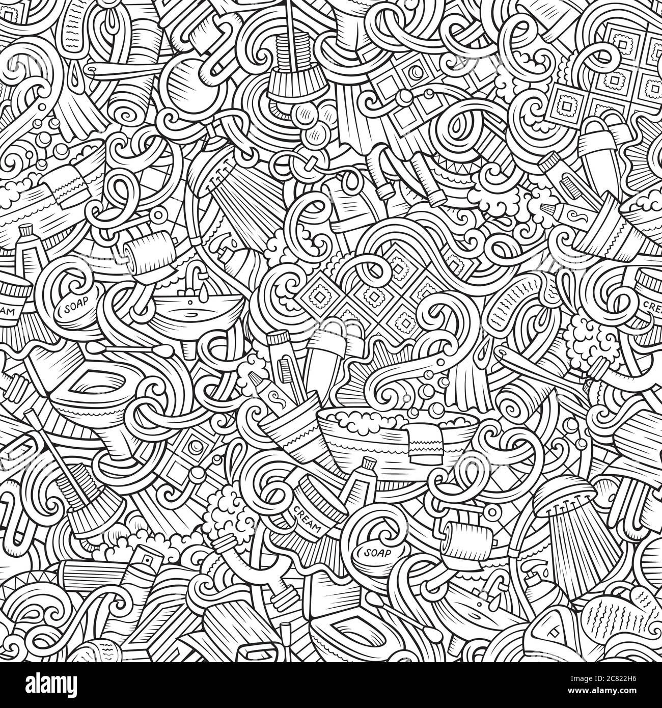 Cartoon cute doodles Bathroom seamless pattern Stock Vector