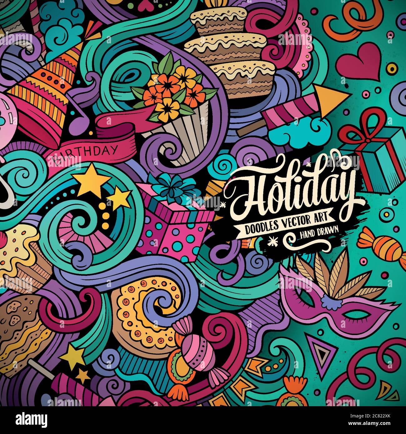 Cartoon hand-drawn doodles holidays illustration Stock Vector Image ...