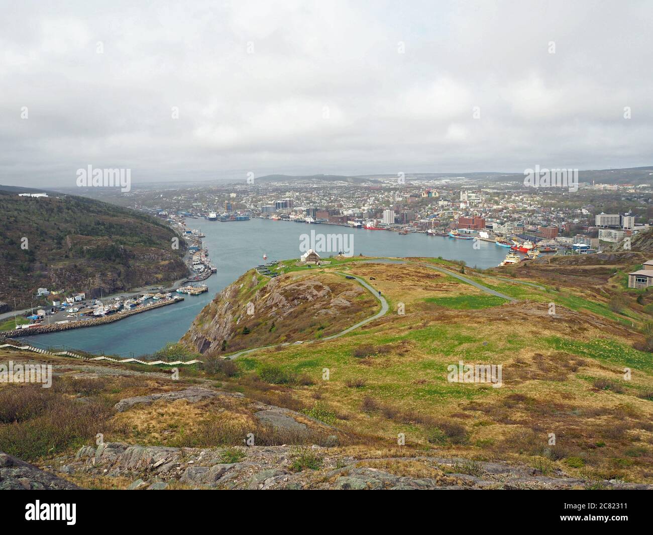 View of St John’s Harbour and city from Signal Hill, Newfoundland, Canada Stock Photo