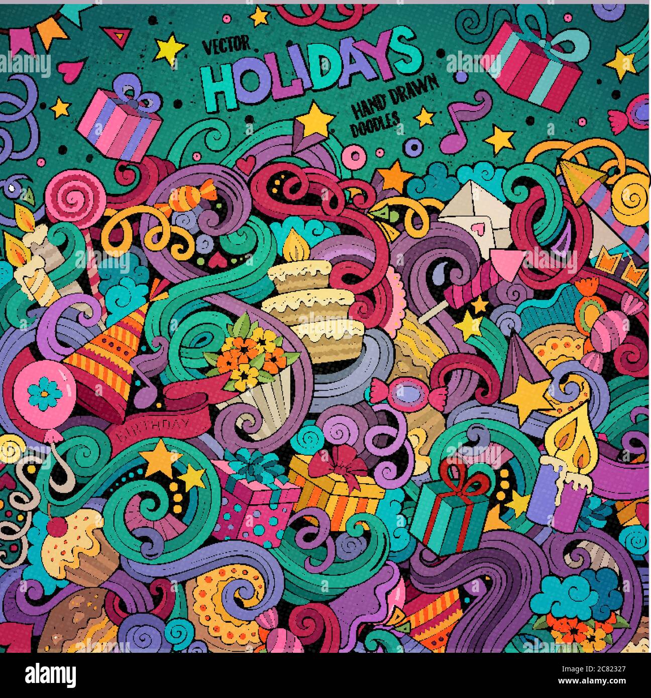 Cartoon hand-drawn doodles holidays illustration Stock Vector Image ...