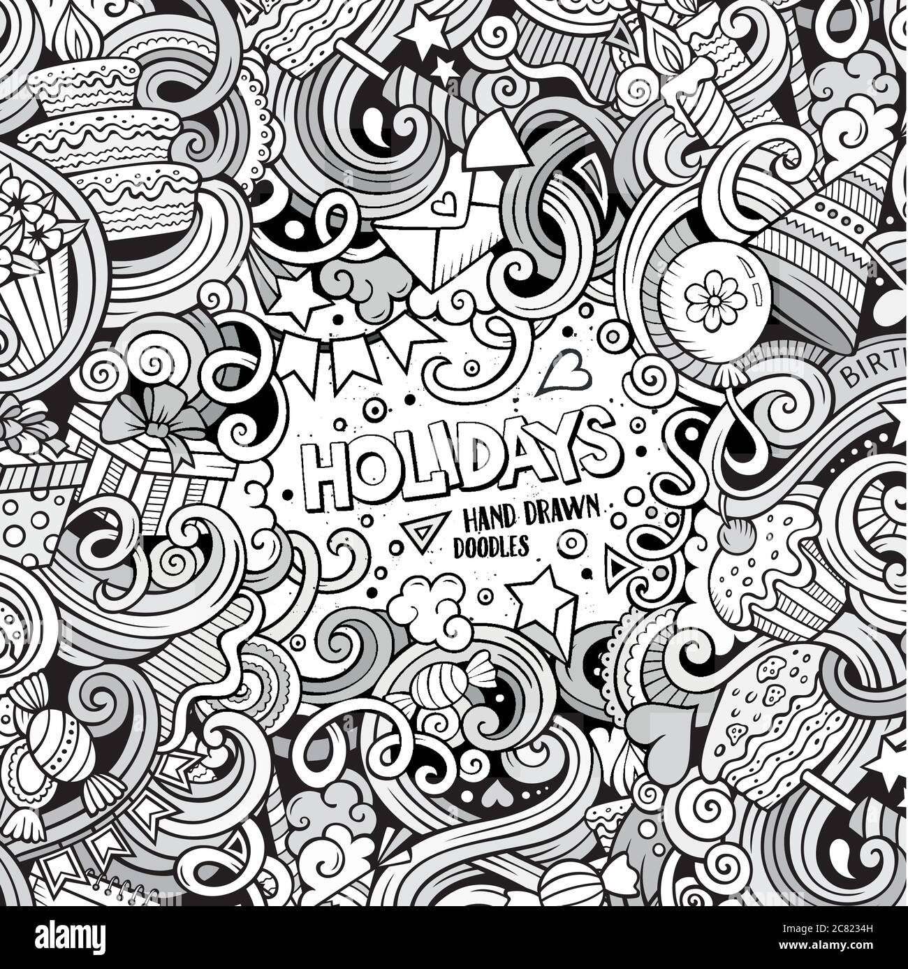 Cartoon hand-drawn doodles holidays illustration Stock Vector Image ...