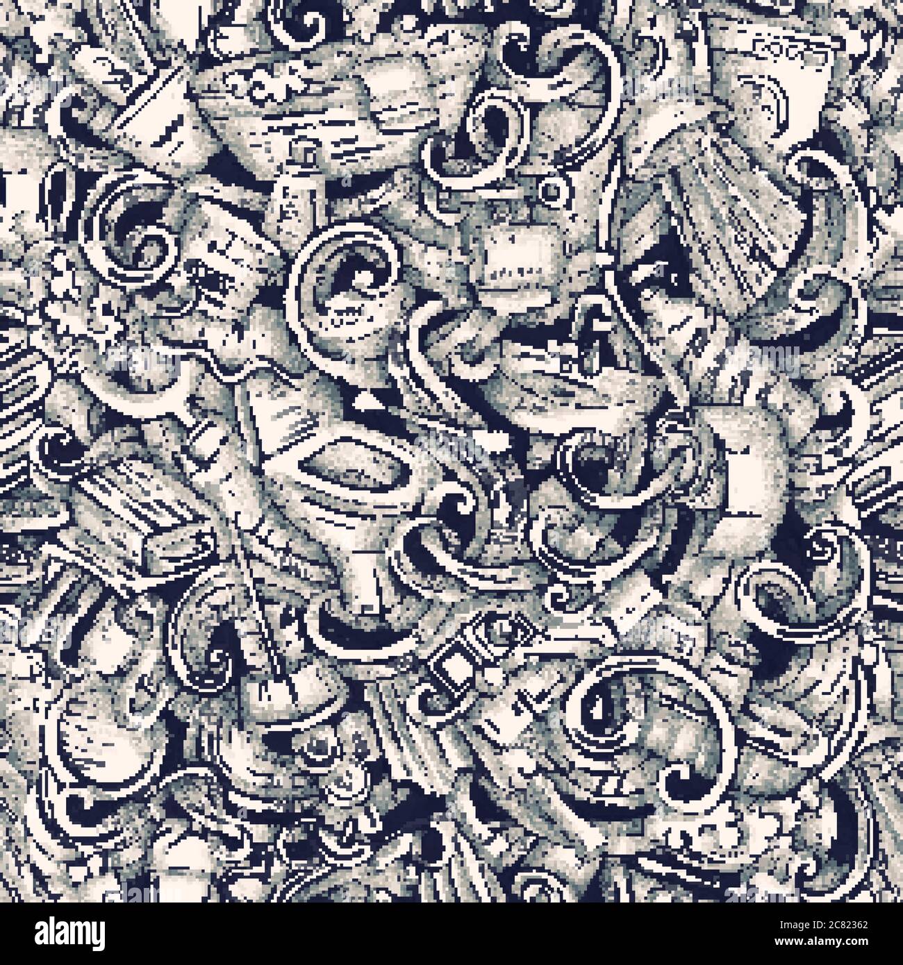 Bathroom vector hand drawn doodles seamless pattern. Graphics background design. Stock Vector