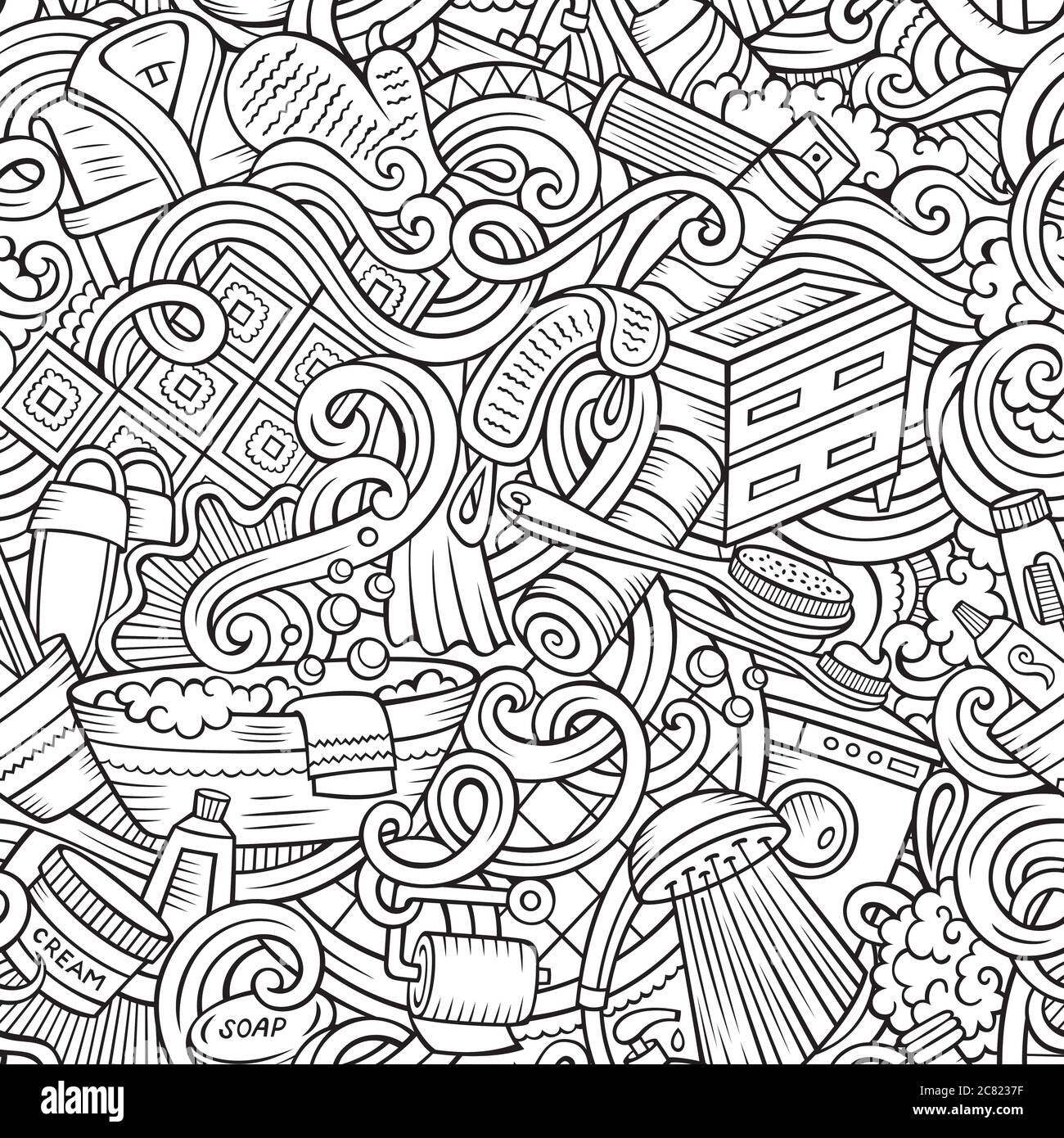 Cartoon cute doodles Bathroom seamless pattern Stock Vector