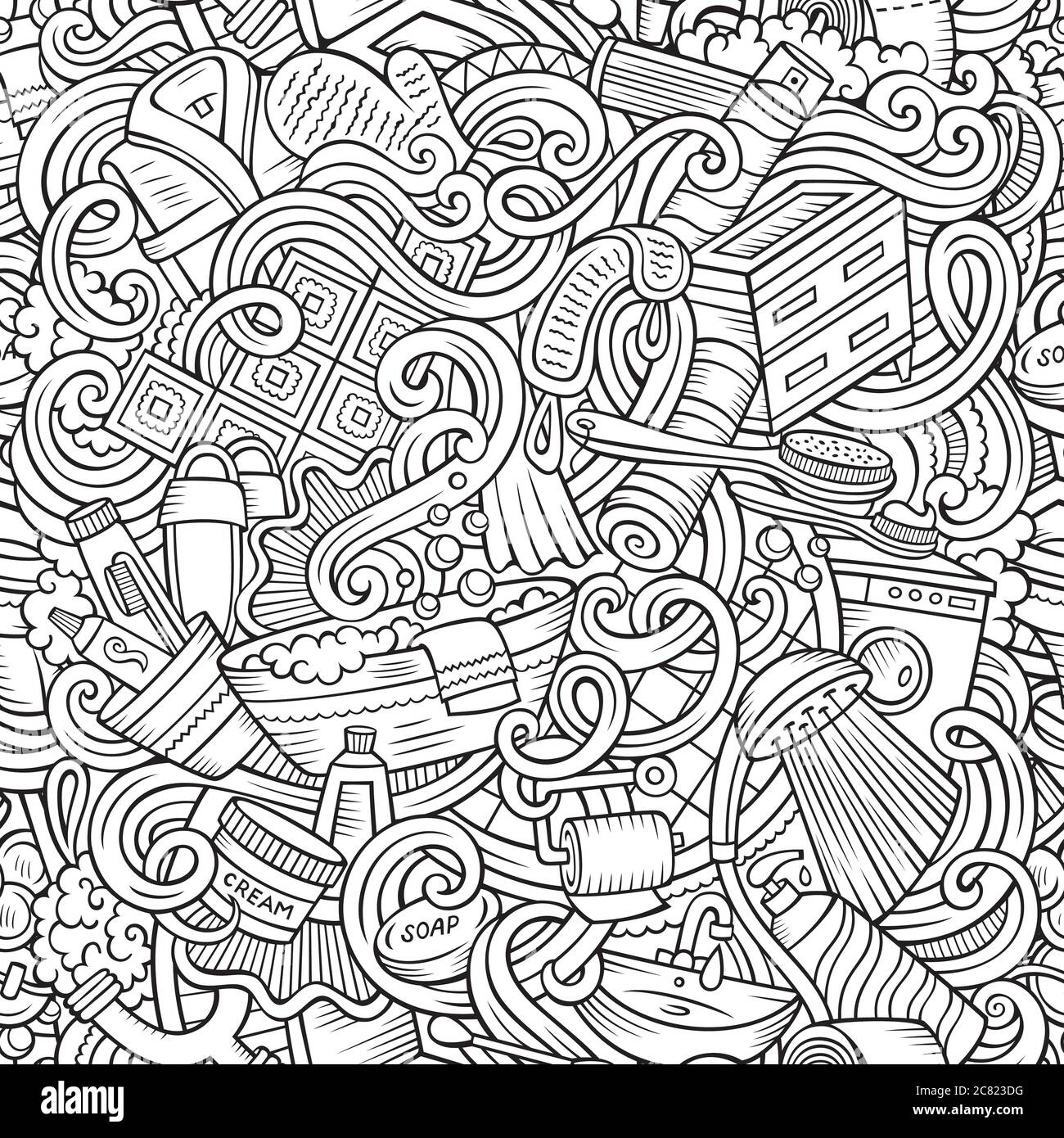 Cartoon cute doodles Bathroom seamless pattern Stock Vector
