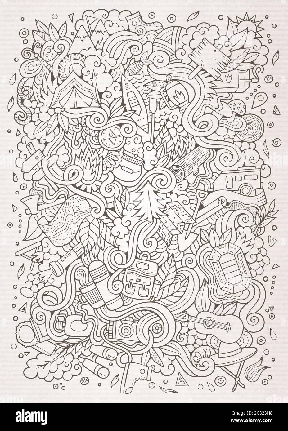Cartoon hand-drawn doodles camp illustration Stock Vector Image & Art ...
