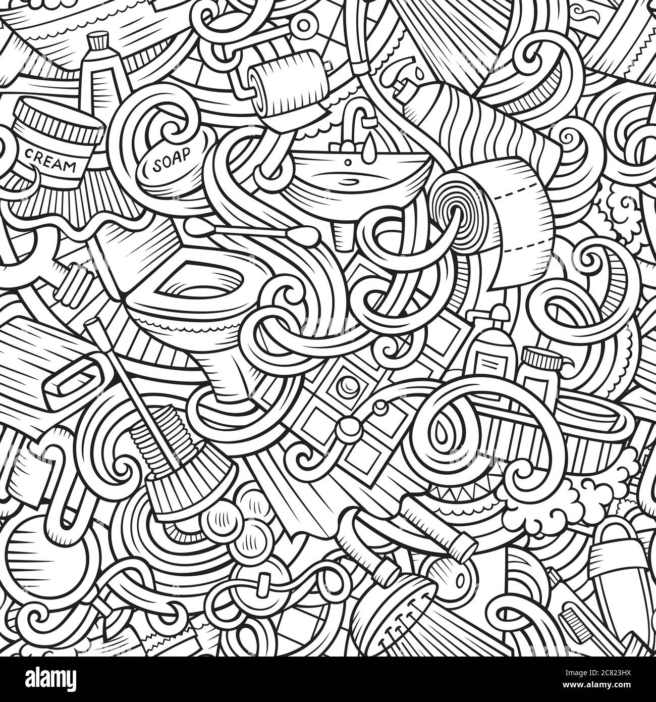Cartoon cute doodles Bathroom seamless pattern Stock Vector