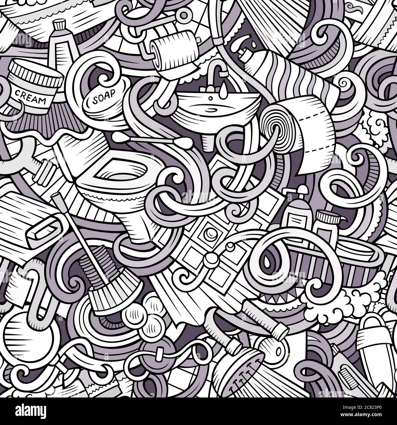 Cartoon cute doodles Bathroom seamless pattern Stock Vector