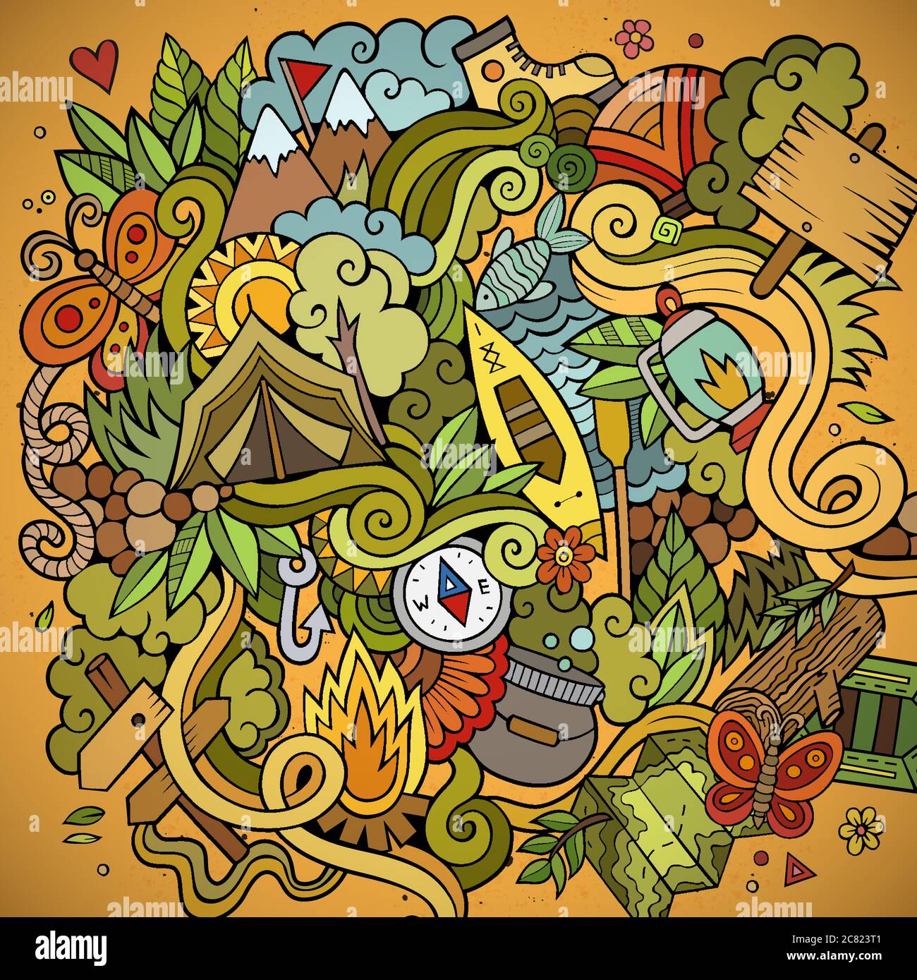 Cartoon vector doodles camping background Stock Vector Image & Art - Alamy
