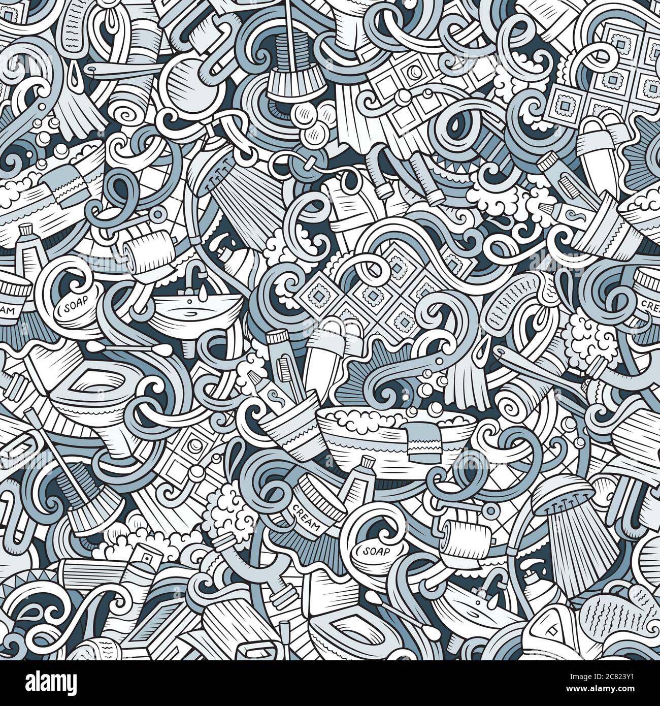 Cartoon cute doodles Bathroom seamless pattern Stock Vector