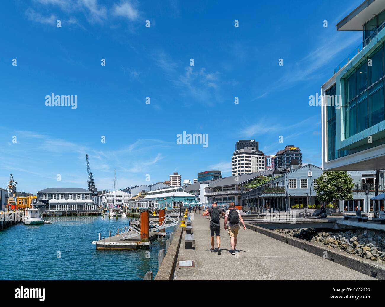 Waterfront promenade at Queens Wharf, Wellington, New Zealand Stock Photo