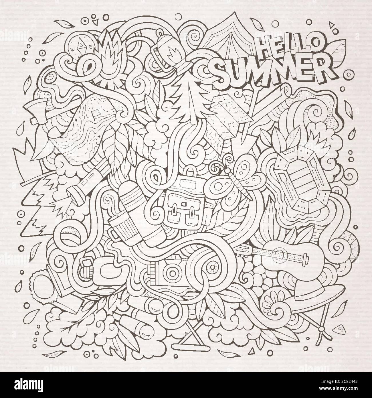 Cartoon hand-drawn doodles camp illustration Stock Vector Image & Art ...