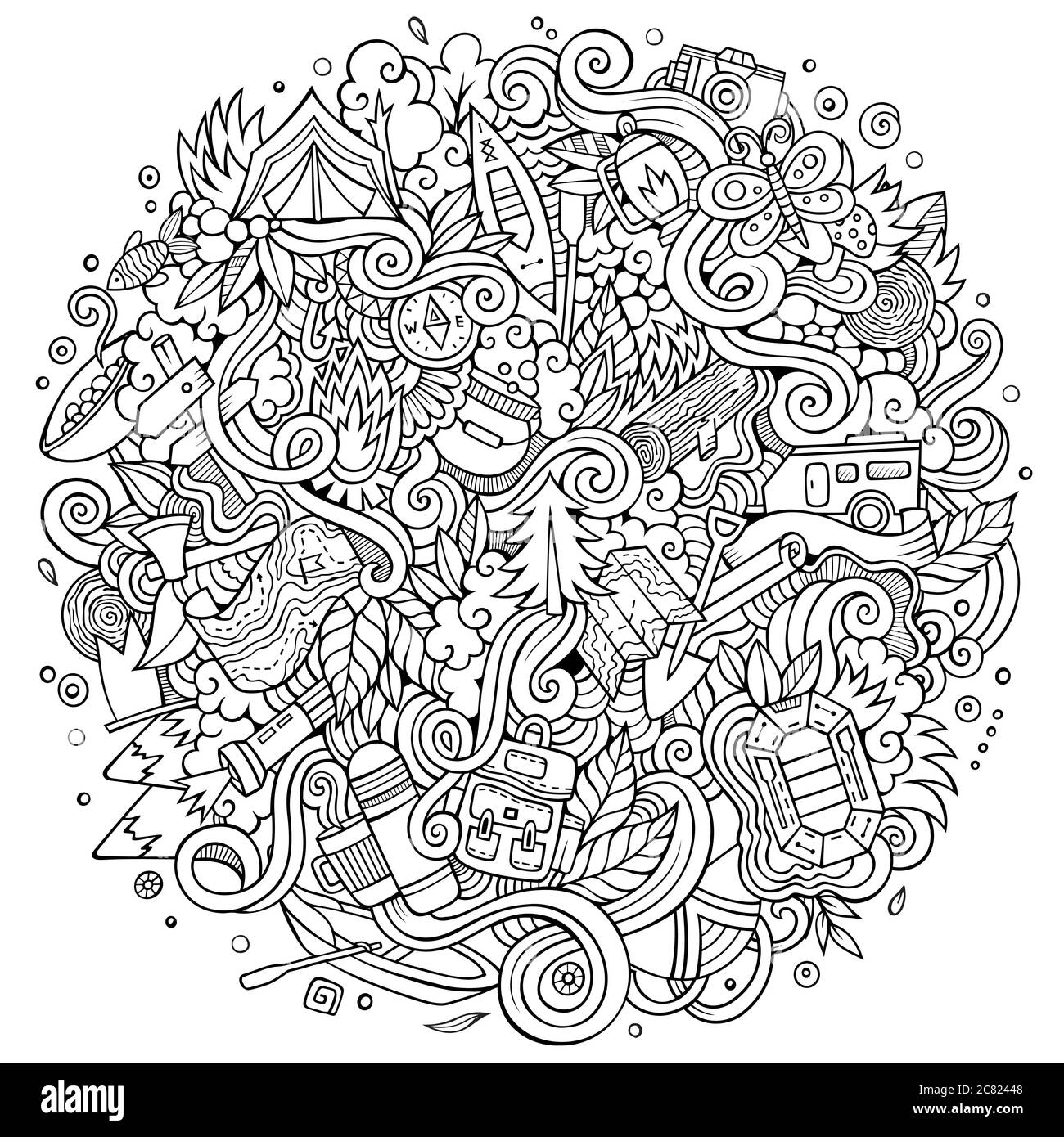 Cartoon hand-drawn doodles camp illustration Stock Vector Image & Art ...