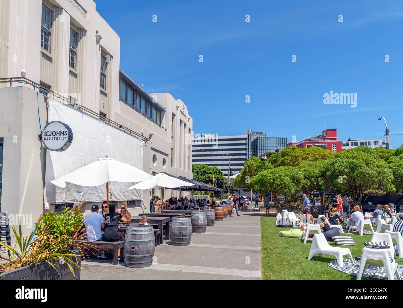 St John's Bar and Eatery on Cable Street in downtown Wellington, New Zealand Stock Photo