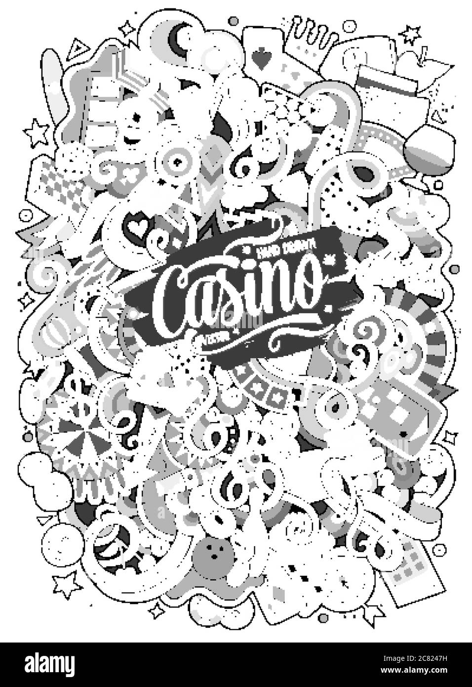 Cartoon hand-drawn doodles casino, gambling illustration Stock Vector