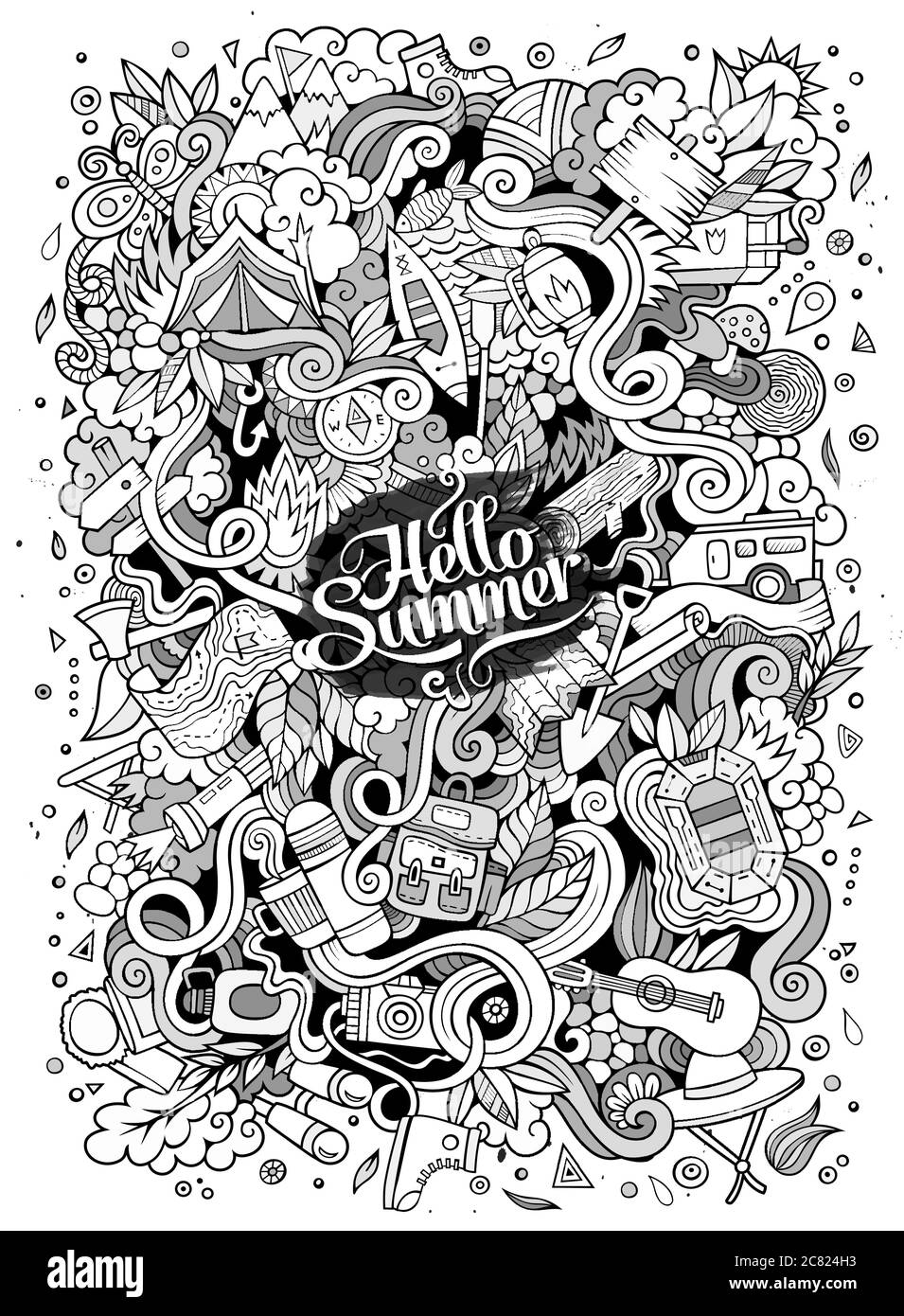 Cartoon hand-drawn doodles camp illustration Stock Vector Image & Art ...