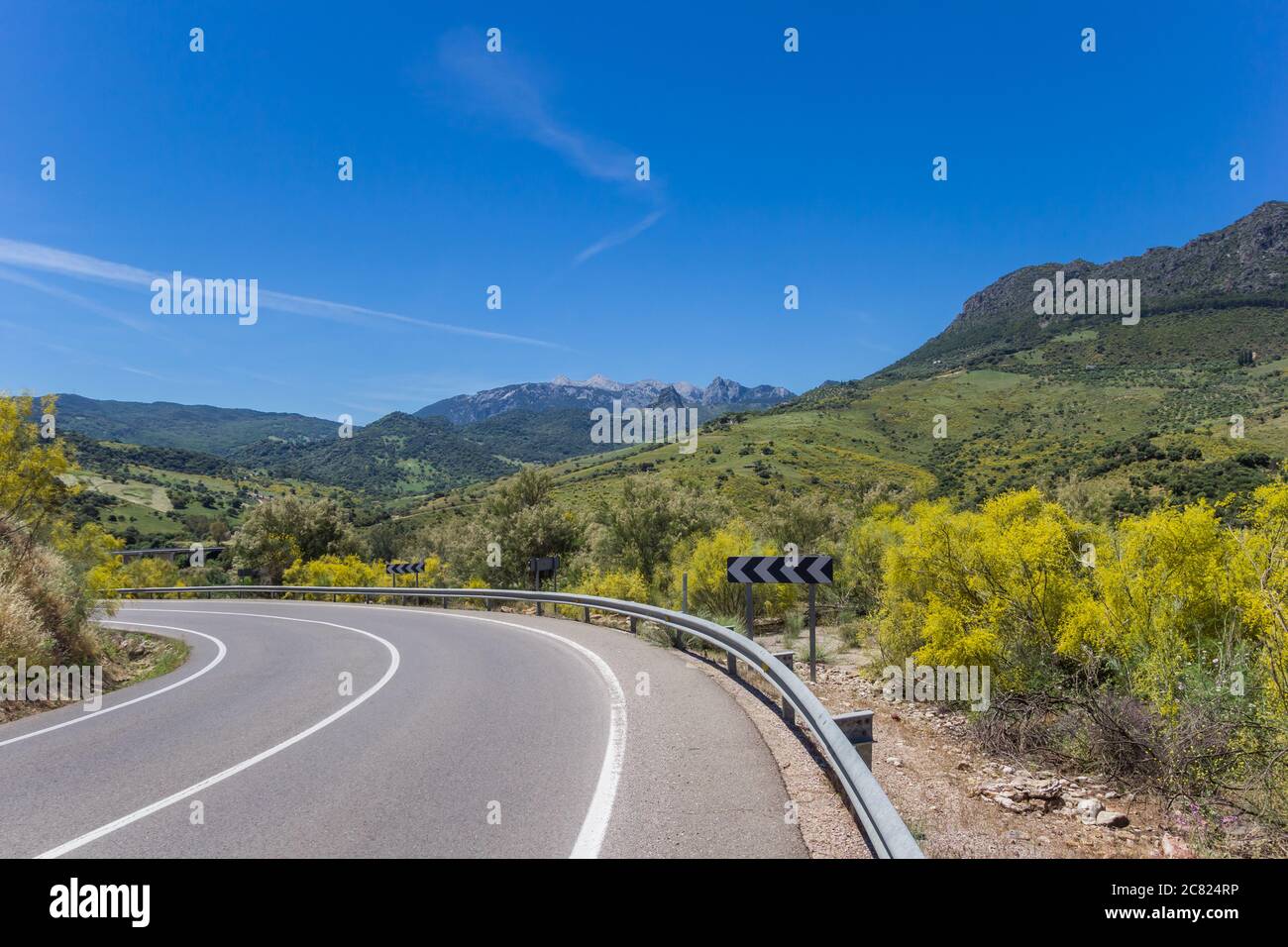Curve in the road through Grazalema national park, Spain Stock Photo