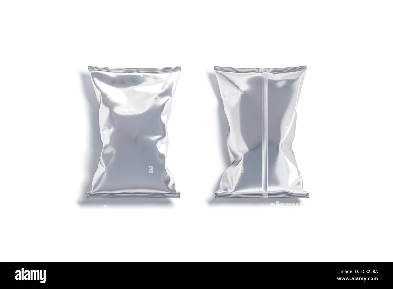 Blank silver foil big chips pack mockup, top view Stock Photo