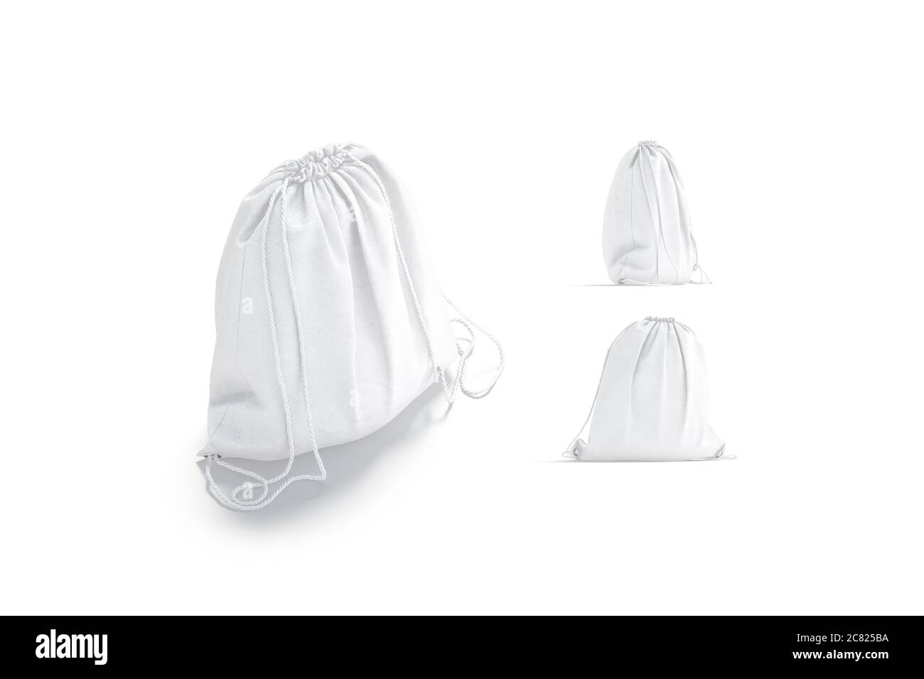 Blank white drawstring backpack mockup, different views Stock Photo