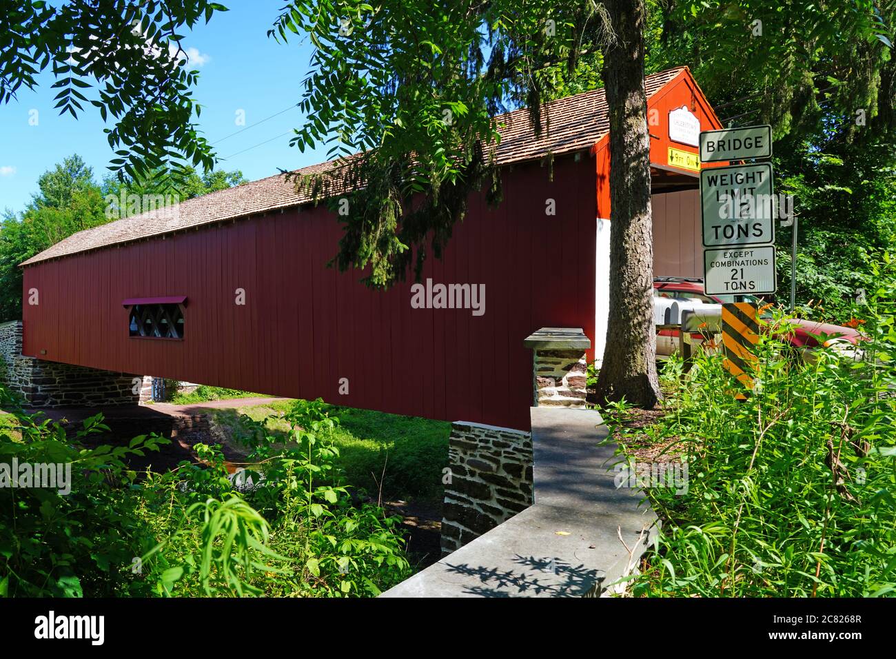 BUCKS COUNTY, PA 14 JUL 2020 View of the Uhlerstown Covered Bridge, a
