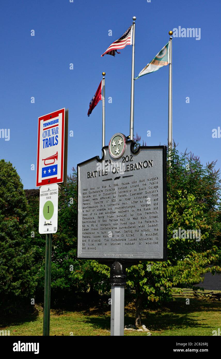 Roadside historical marker for the Battle of Lebanon in American Civil