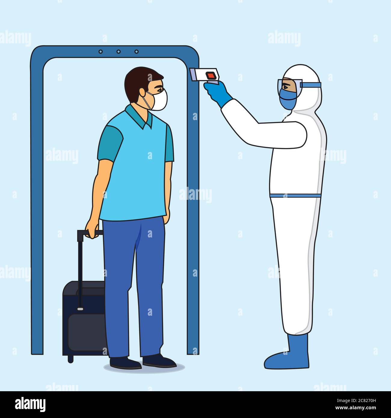 Body temperature check. Doctor holding a noncontact thermometer in