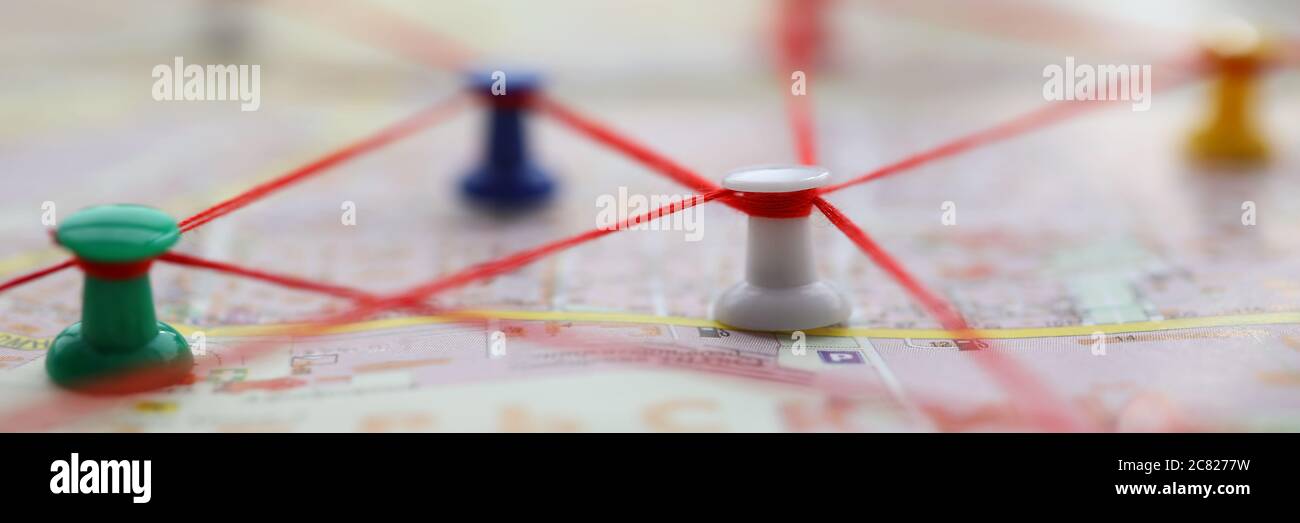 Map with colorful plastic pins Stock Photo - Alamy