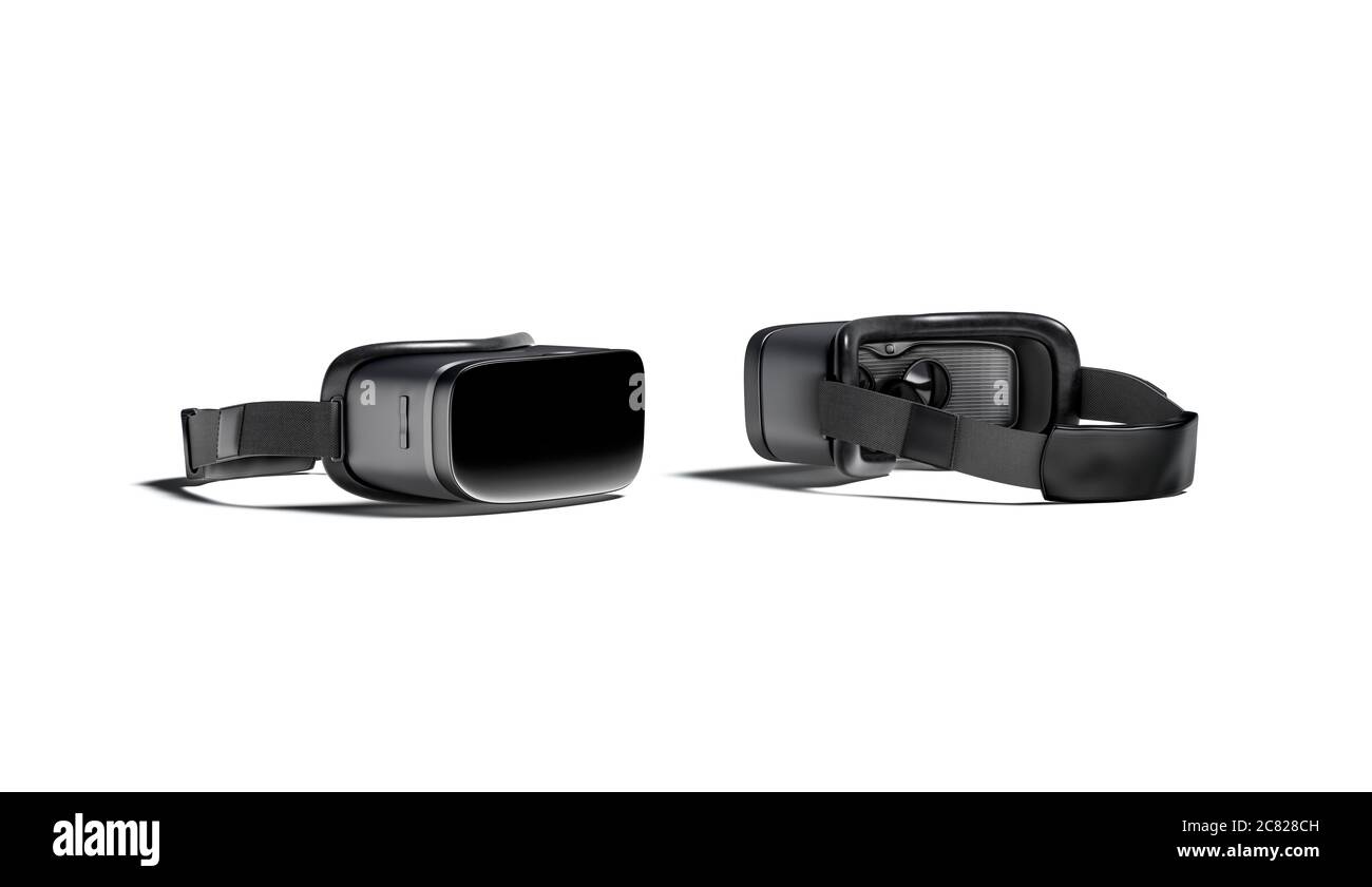 Blank black virtual reality goggles mockup, front and back side Stock Photo