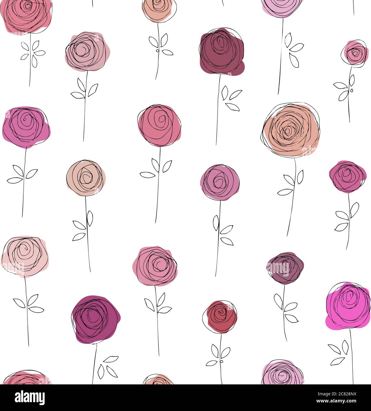 Hand drawn outline roses seamless pattern rose garden Cut Out Stock ...