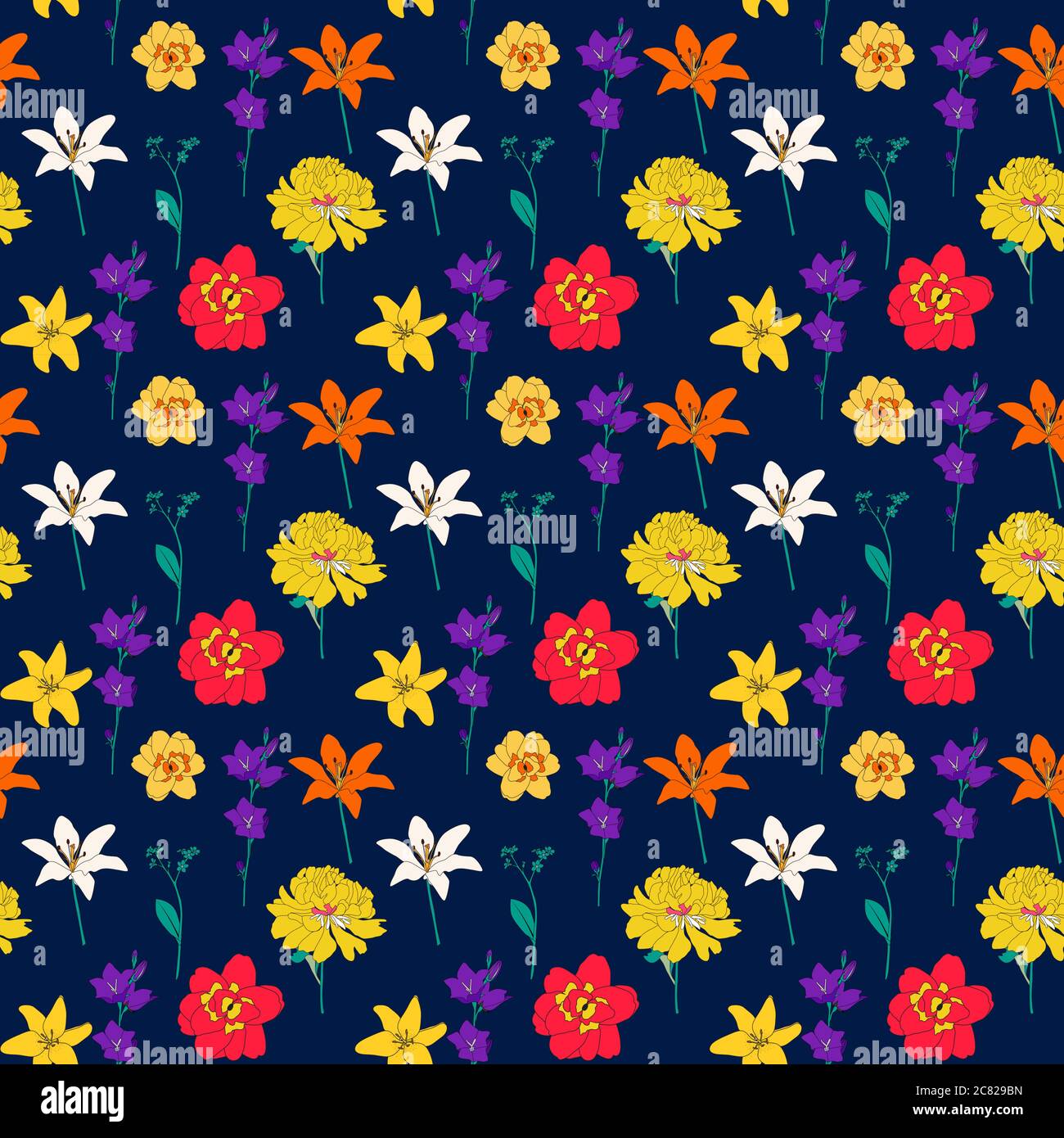 Abstract Hand Drawn flower seamless pattern background. Vector ...