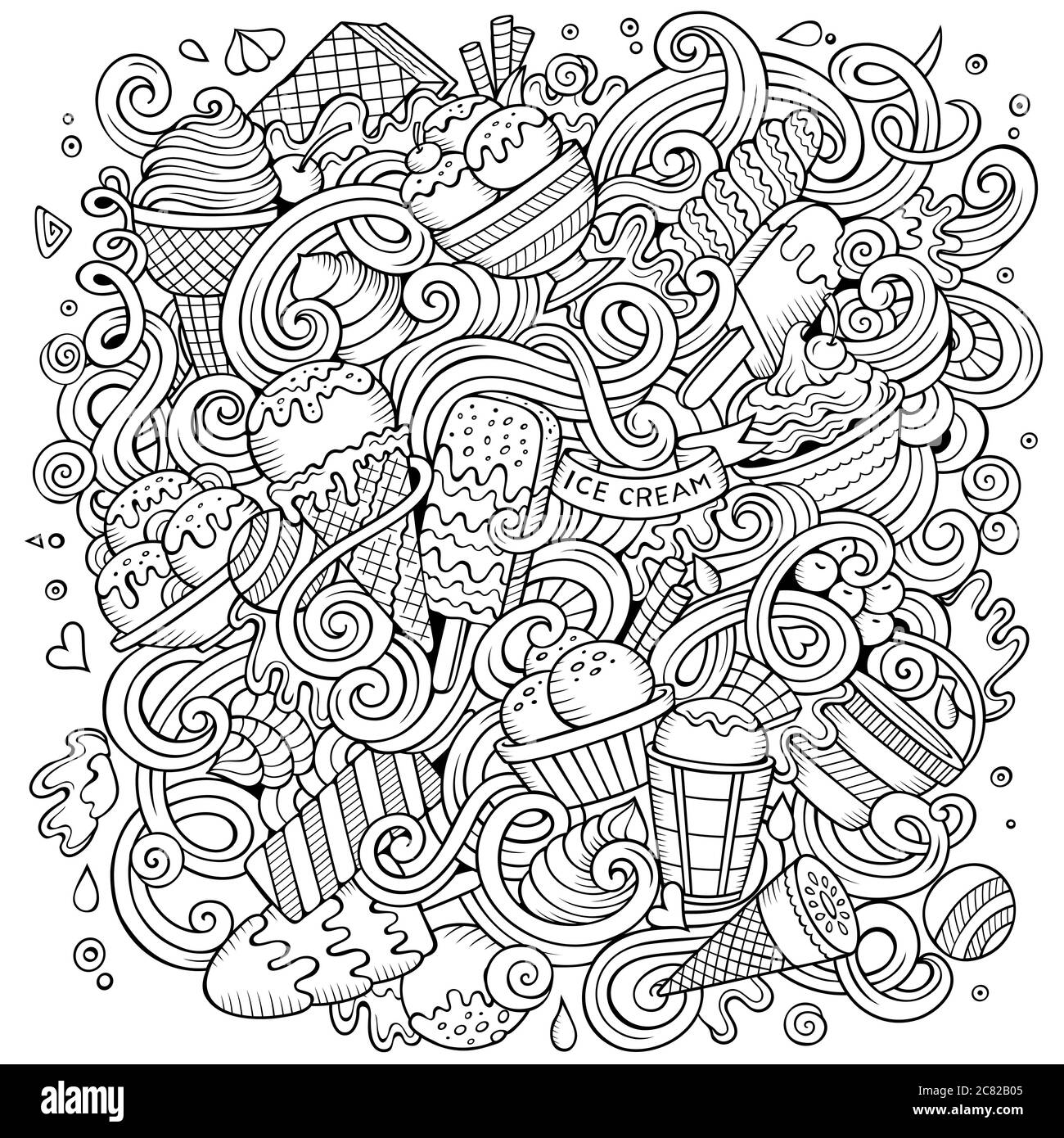 Cartoon hand-drawn doodles Ice Cream illustration Stock Vector Image ...