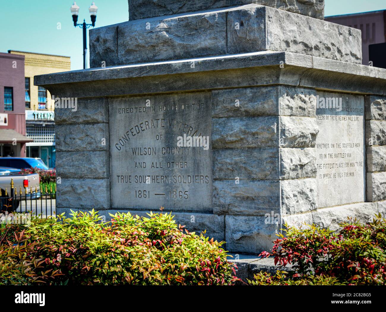 Close up of inscription on the stone plinth honoring General Hatton and ...