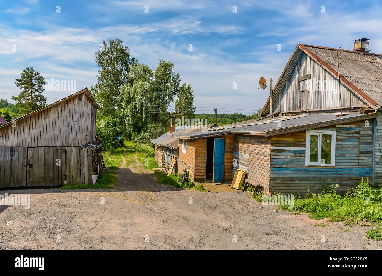 The village of Zaitsevo on the road from St. Petersburg to Moscow in the Novgorod region. Stock Photo