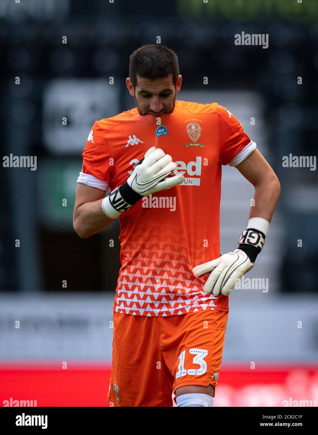 Derby, UK. 19th July, 2020. Goalkeeper Francisco Casilla of Leeds United during the Sky Bet Championship match between Derby County and Leeds United at the Ipro Stadium, Derby, England. Football Stadiums around remain empty due to the Covid-19 Pandemic as Government social distancing laws prohibit supporters inside venues resulting in all fixtures being played behind closed doors until further notice on 19 July 2020. Photo by Andy Rowland. Credit: PRiME Media Images/Alamy Live News Stock Photo