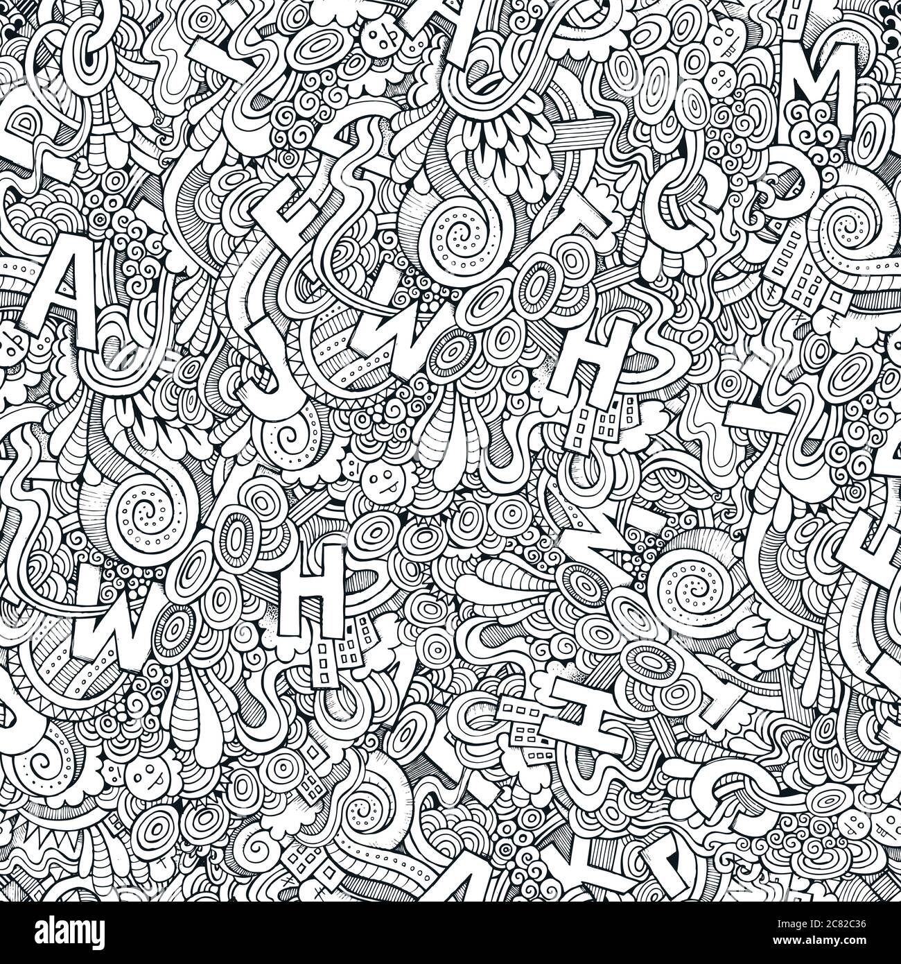 Letters abstract decorative doodles seamless pattern Stock Vector Image ...