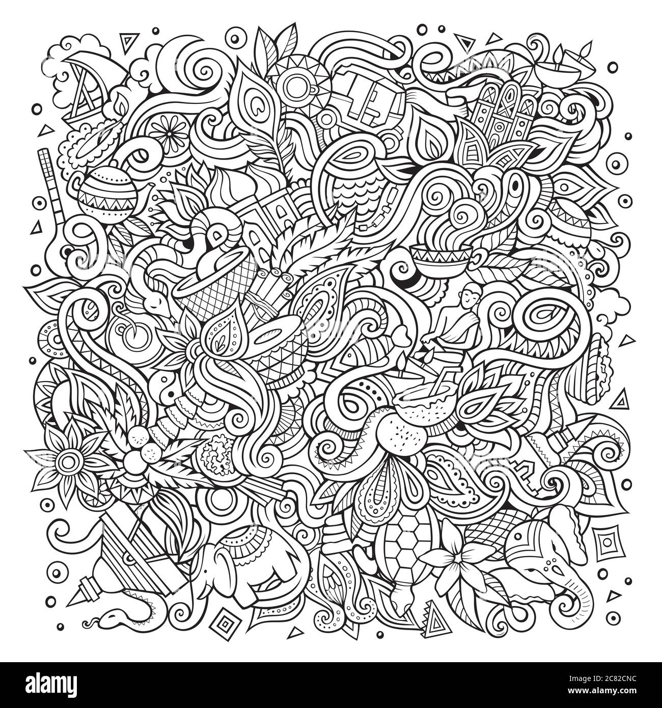 Cartoon cute doodles hand drawn India illustration Stock Vector