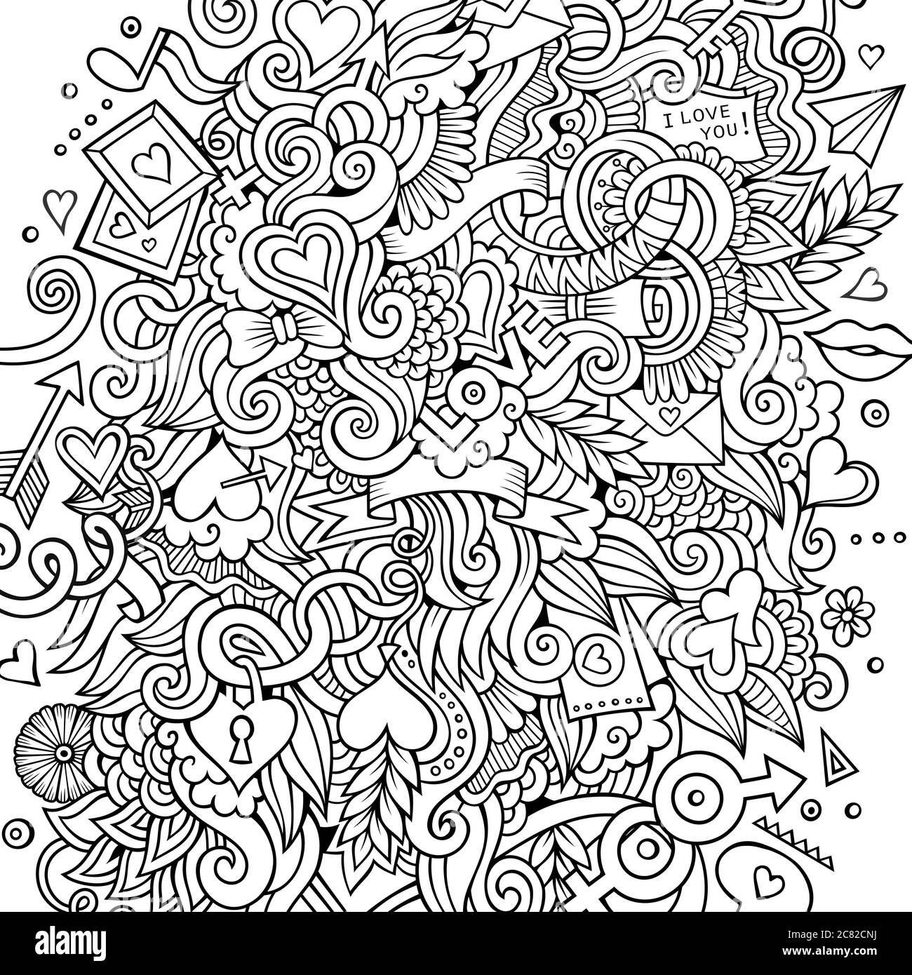Cartoon cute doodles hand drawn Valentines Day illustration Stock ...