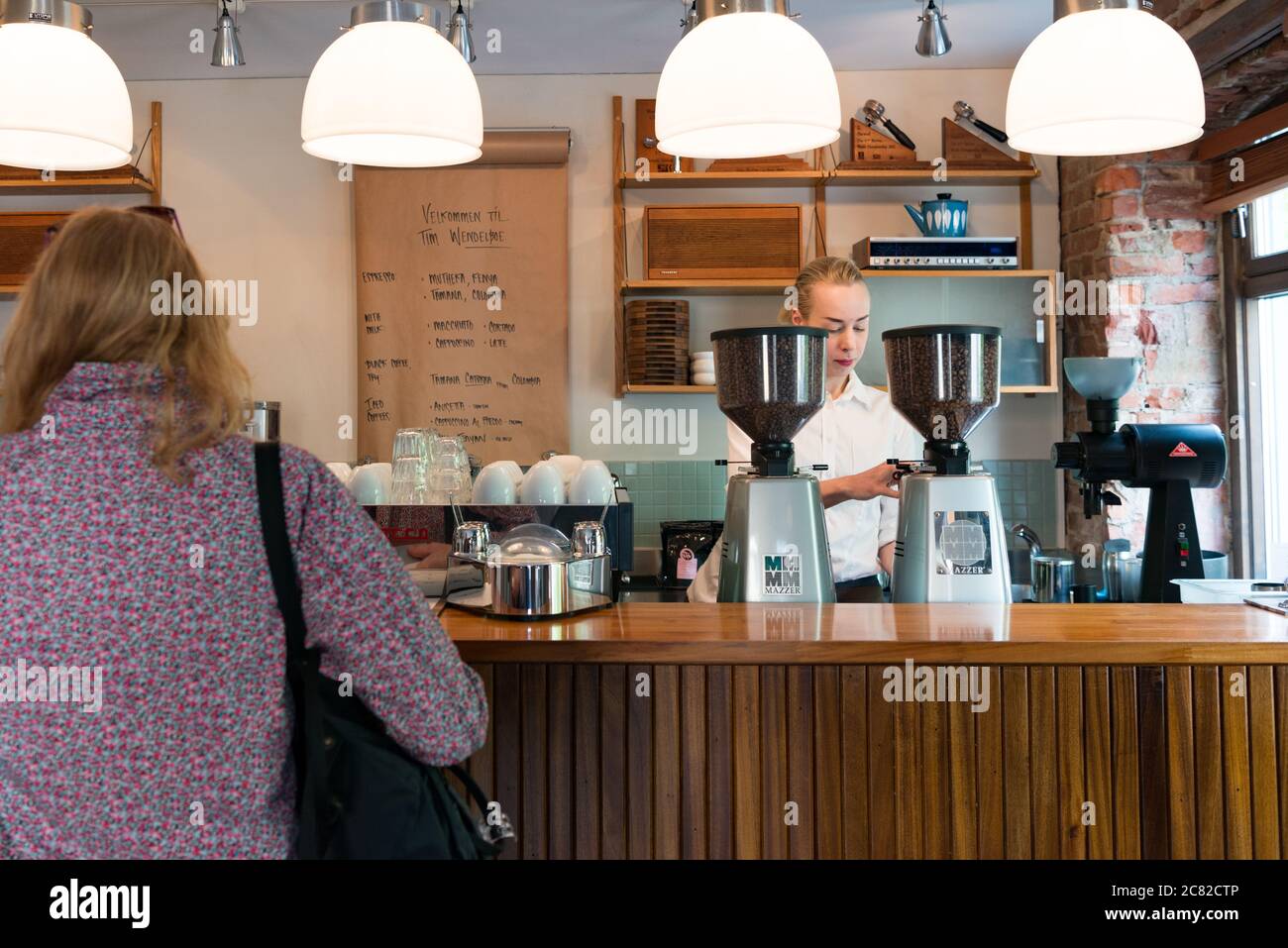 Tim Wendelboe coffee shop, espresso bar and micro roastery in Oslo, Norway Stock Photo