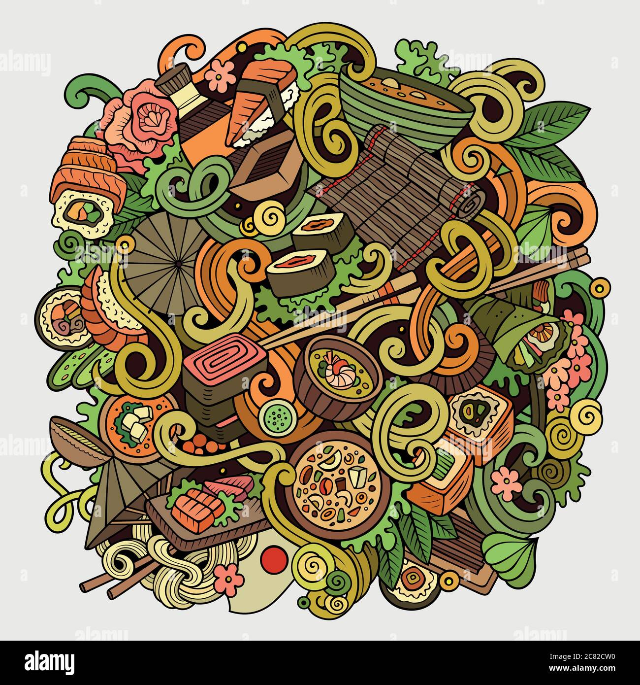 Cartoon hand-drawn doodles Japan food illustration Stock Vector Image ...