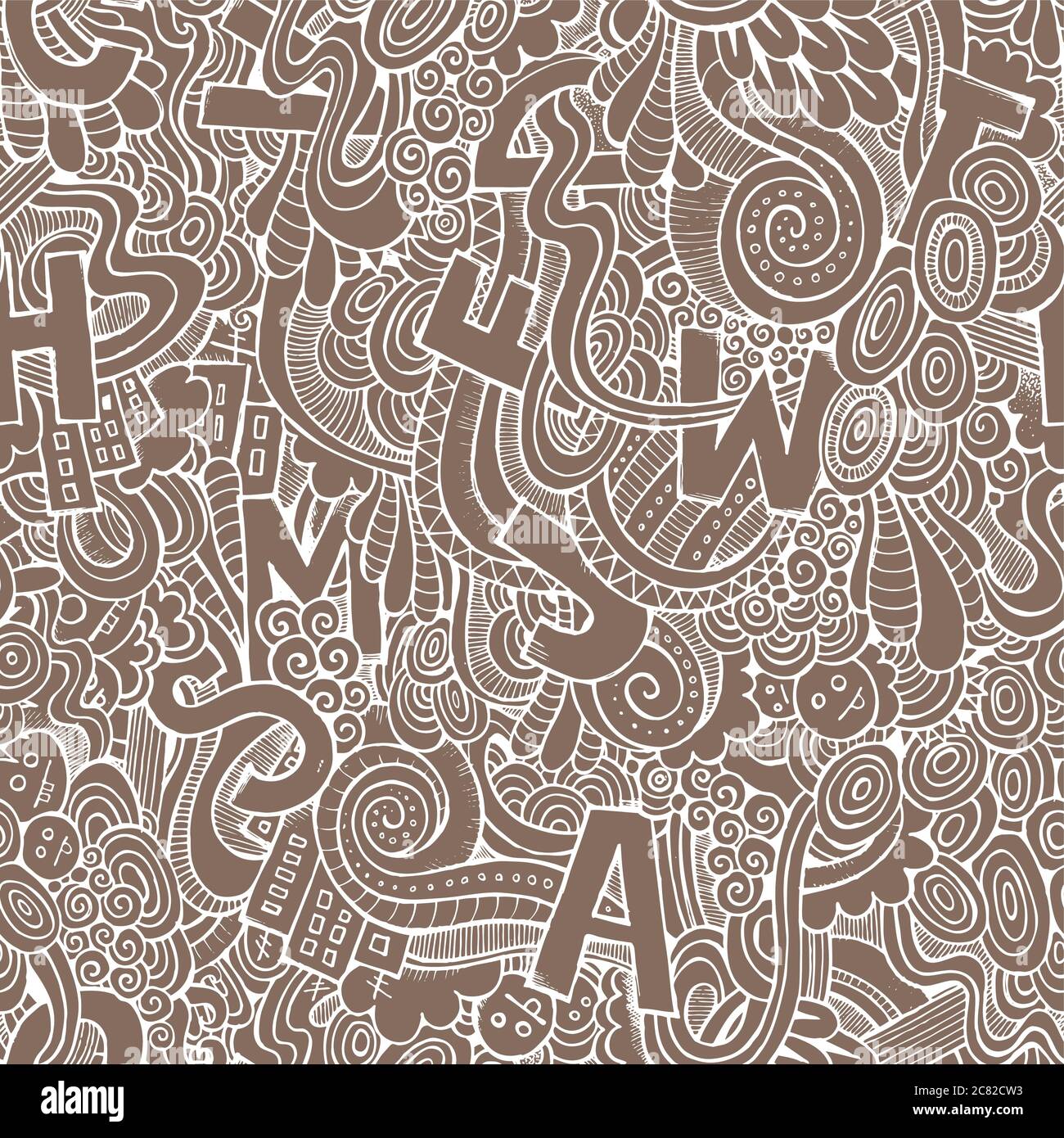 Letters abstract decorative doodles seamless pattern Stock Vector Image ...