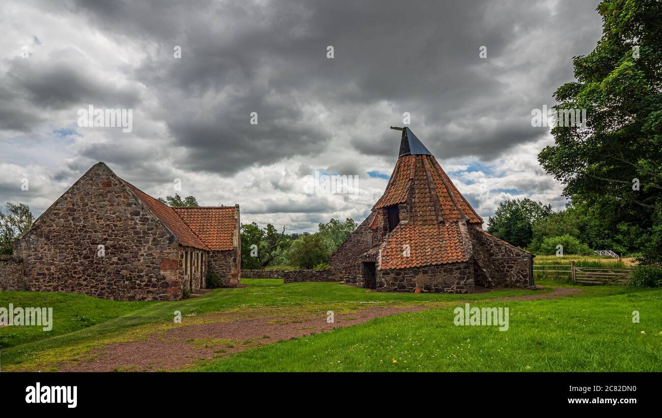 Preston Mill, East Lothian, Scotland, the round kiln building was used to dry the oats before