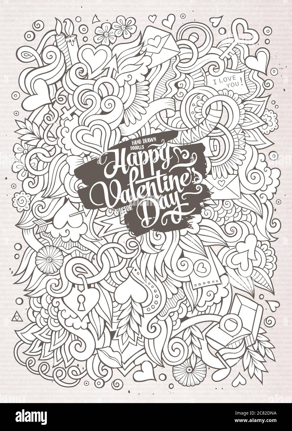 Cartoon cute doodles hand drawn Valentines Day illustration Stock ...
