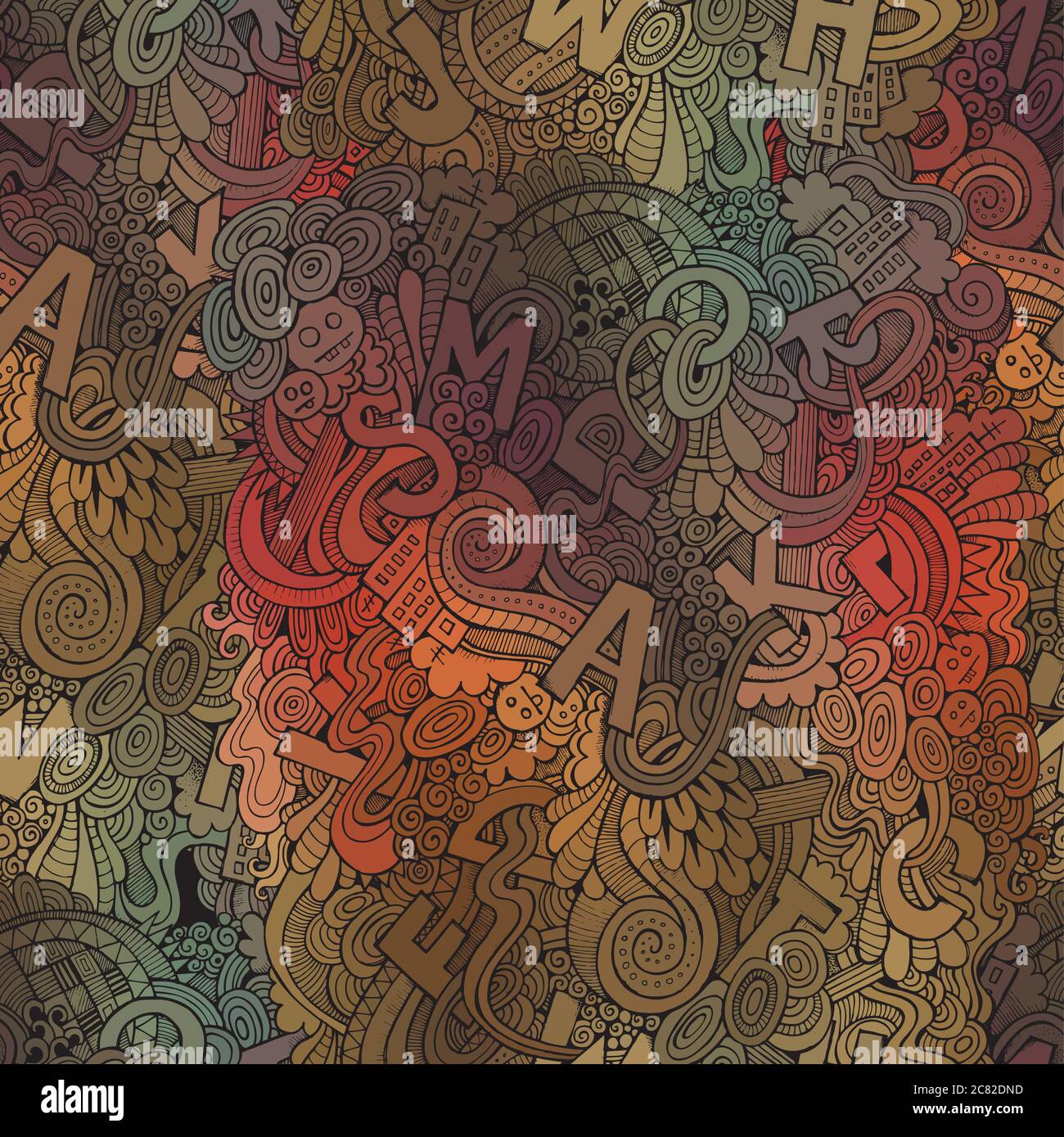 Letters abstract decorative doodles seamless pattern Stock Vector Image ...