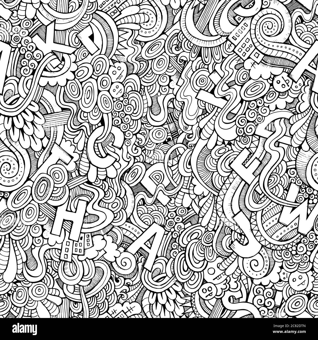 Letters abstract decorative doodles seamless pattern Stock Vector Image ...